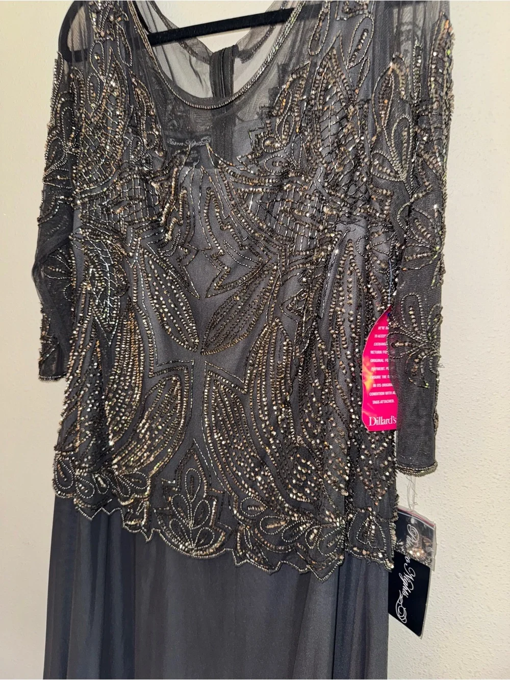 Pissaro Nights Nordstrom Embellished Midi Evening Dress in Charcoal Gray 16W - Picture 6 of 9